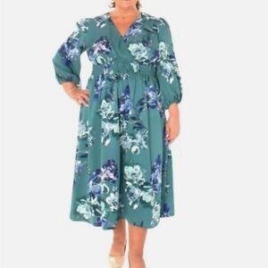 Maison Tara Teal‎ Floral Long Sleeve Dress